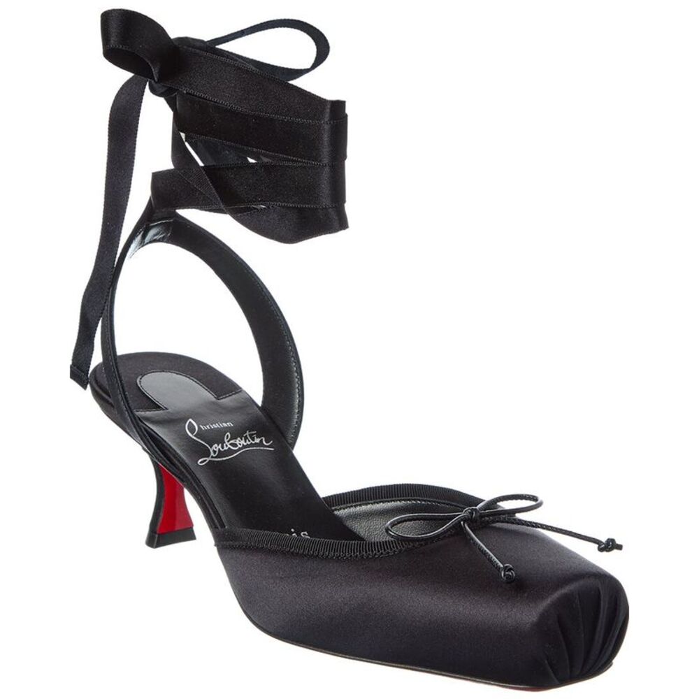 Christian Louboutin Cassia Lace-Up 55 Satin Slingback Pump, Black